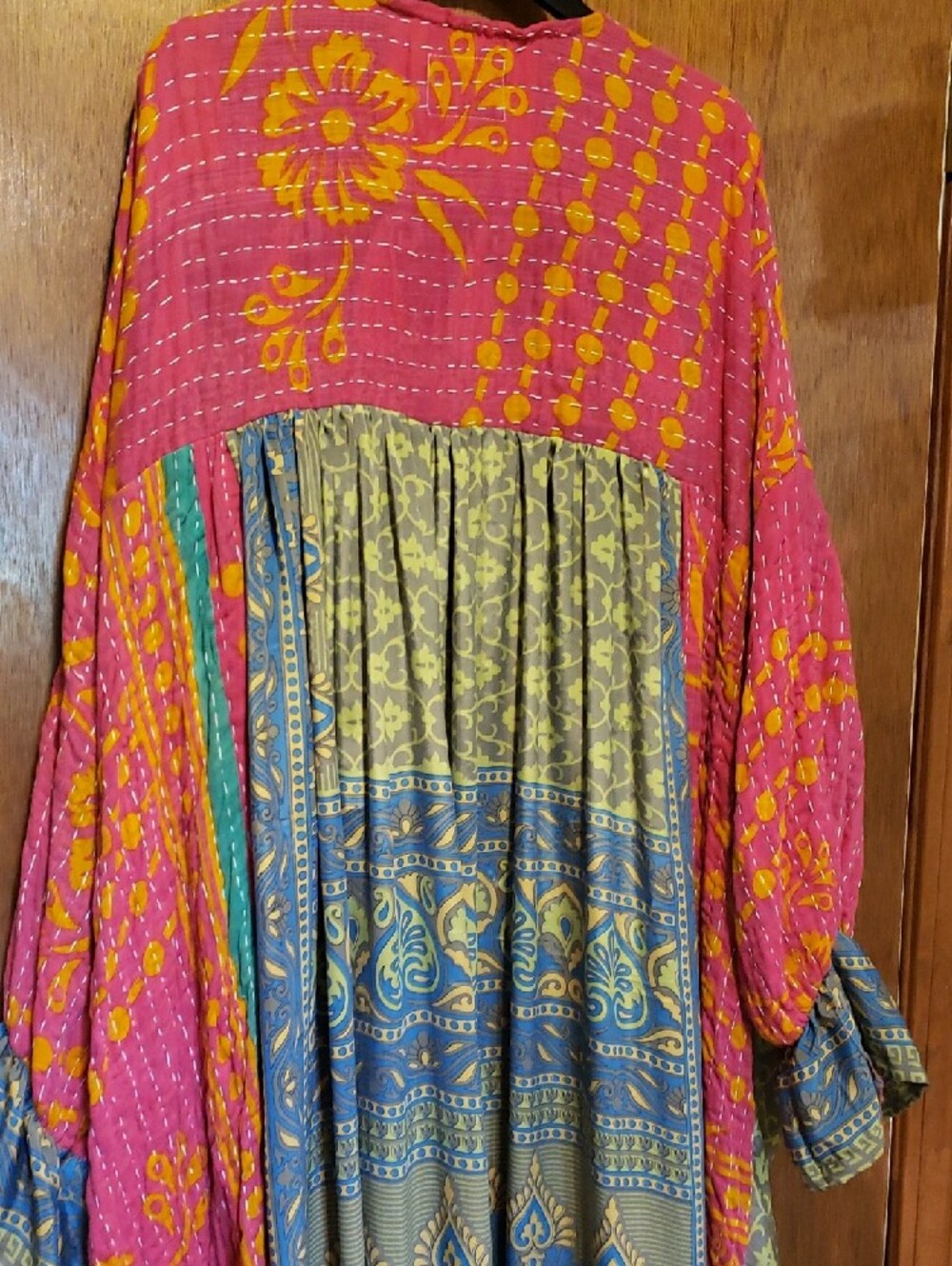 Cotton & Silk Boho Mixed-Print Robe/Duster With Balloon Sleeves. STUNNER! - Picture 7 of 9